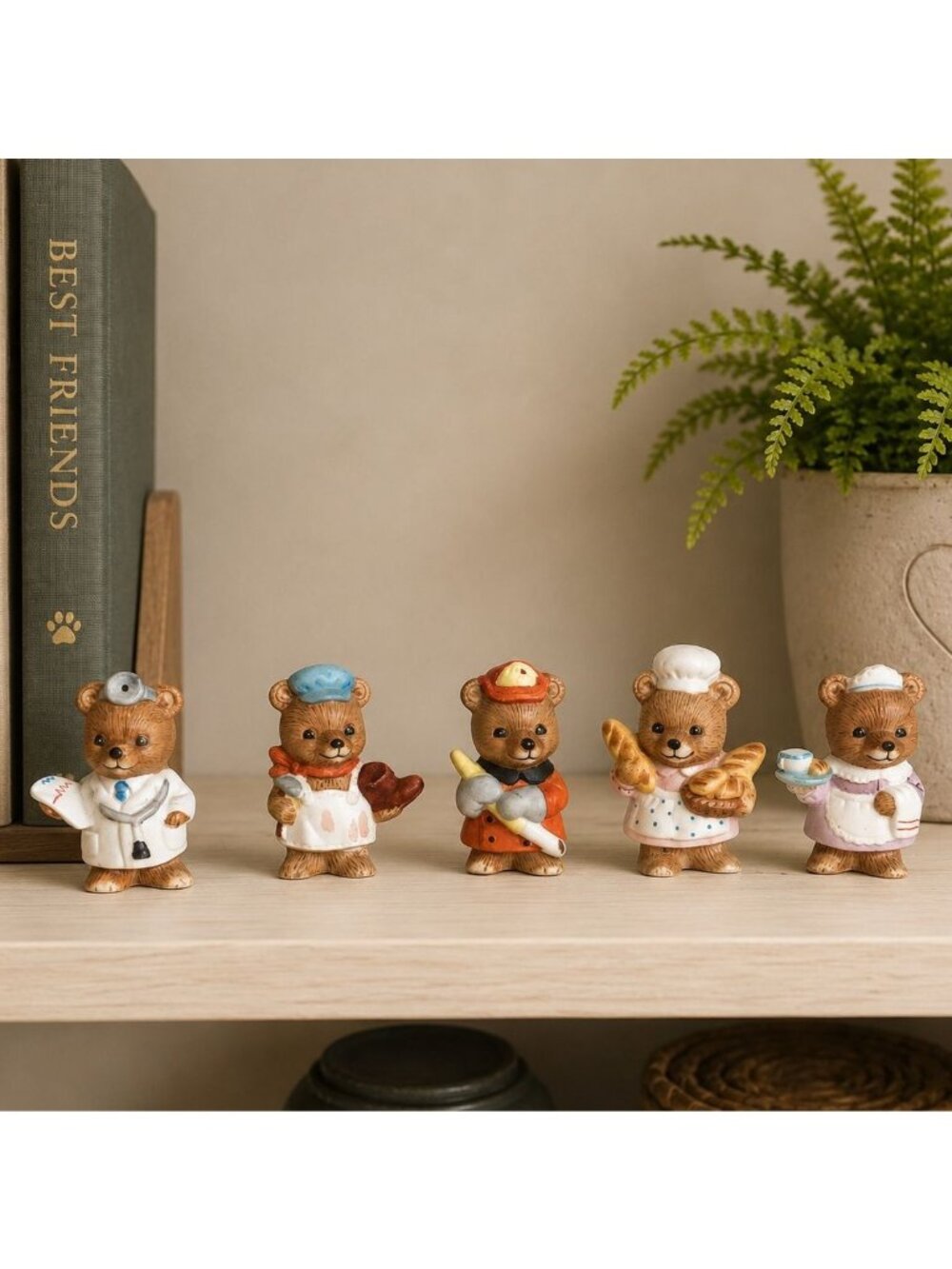 Vintage Homco Career Bear Figurines Set Of 5 Doctor Baker Fireman Nurse Cobbler